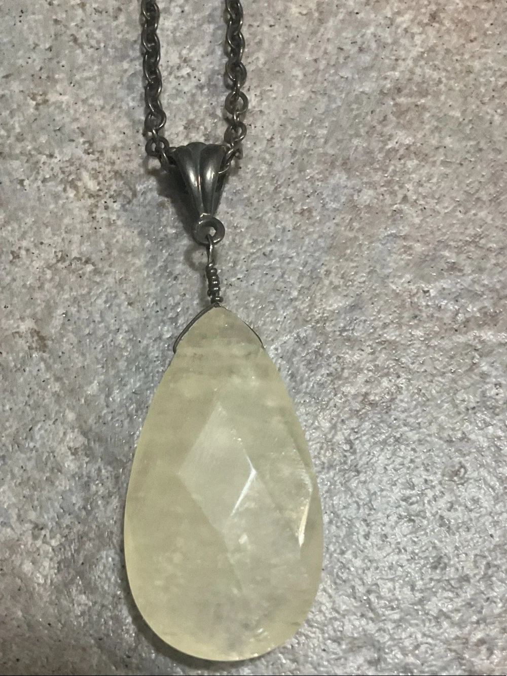 Faceted Teardrop Pendant Necklace - Cream Stone on Silver Chain